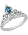 Disney Enchanted Vault London Blue Topaz (1/4 Ct. T.w.) & Diamond (1/10 Ct. T.w.) Cinderella Tiara Ring In Sterling Silver In Sterling Silver