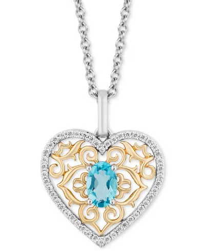 DISNEY ENCHANTED VAULT SWISS BLUE TOPAZ (5/8 CT. T.W.) & DIAMOND (1/6 CT. T.W.) FILIGREE HEART PENDANT NECKLACE IN STERLING 