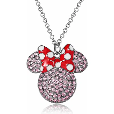Disney Fashion Red Polka Dot Bow Crystals Pave Necklace In Metallic