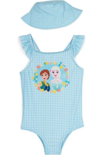 Disney Kids'  Frozen One Piece Swimsuit And Bucket Hat Set In Blue
