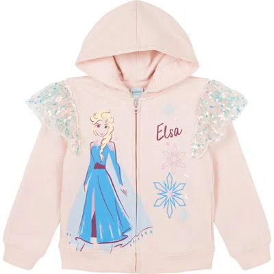 Disney Kids'  Frozen Queen Elsa Zip-up Hooded Sweatshirt In Pink
