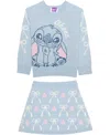 Disney Girls 2t-6x 2-piece Stitch Long-sleeve Top And Skirt Set In Blue