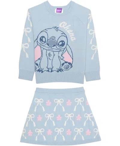 Disney Kids' Girls 2t-6x 2-piece Stitch Long-sleeve Top And Skirt Set In Blue