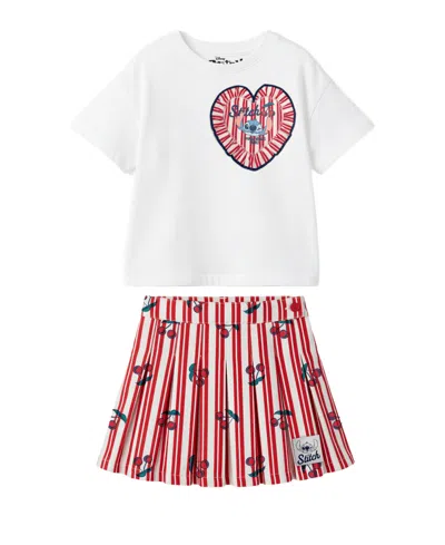 Disney Kids' Girls' 2t-6x Crewneck Short-sleeve Top And Stitch Skirt, 2-piece Set In Red