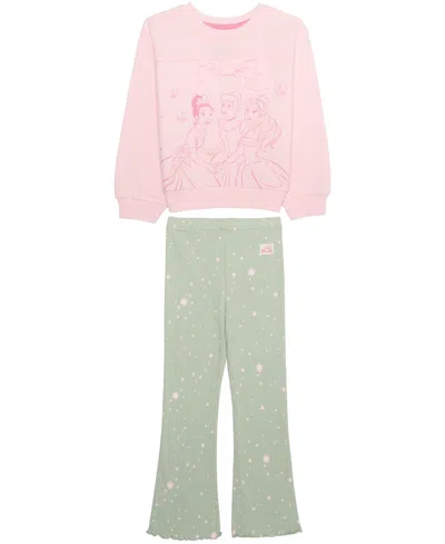Disney Kids' Girls' 2t-6x Long-sleeve Sweatshirt And Pants, 2-piece Set In Pink