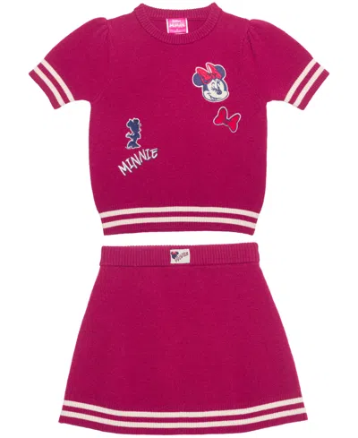 Disney Kids' Girls' 2t-6x Minnie Mouse Sweater Varsity Skirt, 2-piece Set In Pink