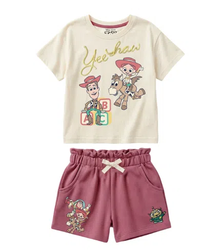 Disney Girls' 2t-6x Short-sleeve T-shirt And Shorts, 2-piece Set Clone In Multi