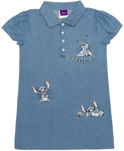 Disney Kids' Girls' 2t-6x Stitch Cap-sleeve Collared Dress In Blue