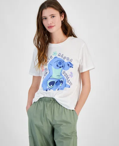 Disney Juniors' Aloha Stitch Graphic T-shirt In Baby Blue
