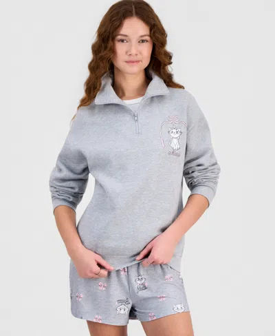 Disney Juniors' Marie Valentine's Day Quarter-zip Fleece Sweatshirt In Gray