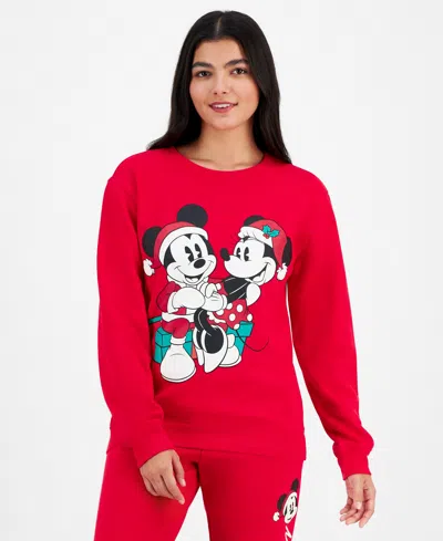 Disney Juniors' Mickey & Minnie Holiday Graphic Crewneck Sweatshirt In Red