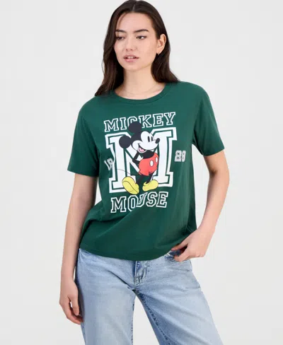 Disney Juniors' Mickey Mouse Varsity Short-sleeve T-shirt In Green