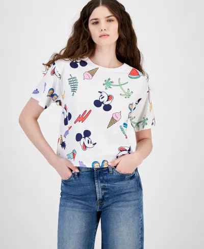Disney Juniors' Mickey Tropical Graphic T-shirt In White