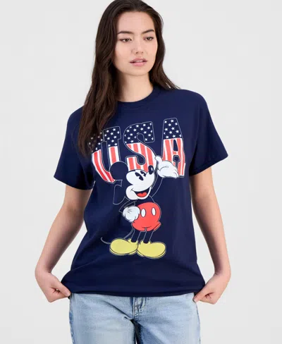 Disney Juniors' Mickey Usa Cotton Short-sleeve T-shirt In Blue