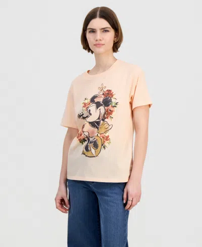 Disney Juniors' Minnie Mouse Floral Graphic T-shirt In Neutral
