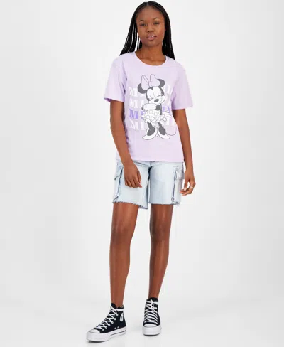 Disney Juniors' Minnie Mouse Giggle Graphic T-shirt In Purple