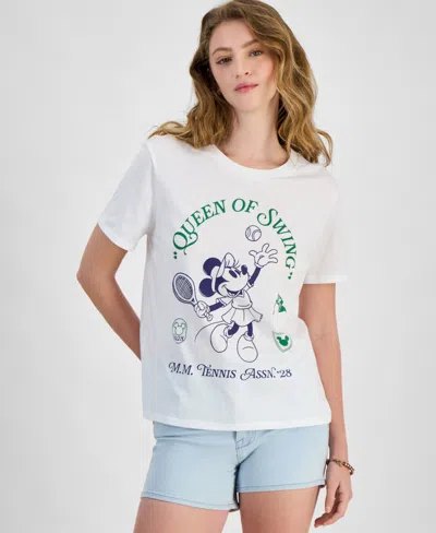 Disney Juniors' Minnie Tennis Graphic Crewneck T-shirt In White