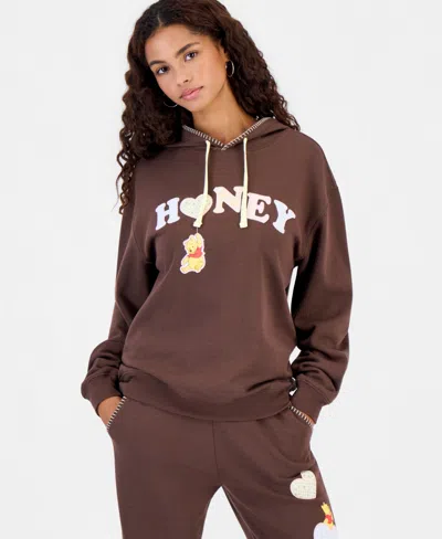 Disney Juniors' Pooh Whipstitch Fleece Pullover Hoodie In Brown