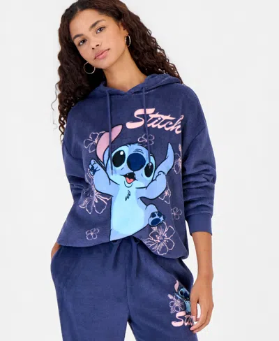 Disney Juniors' Stitch Cozy Graphic Fleece Hoodie In Blue