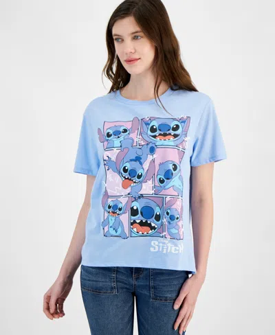 Disney Juniors' Stitch Grid Crewneck T-shirt In Blue