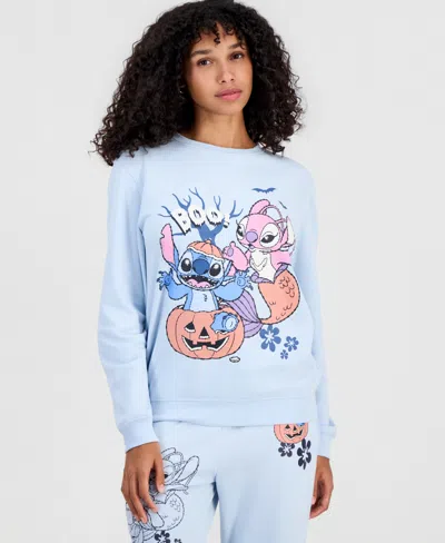 Disney Juniors' Stitch Halloween Fleece Crewneck Pullover In Baby Blue