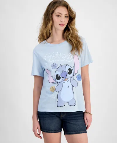 Disney Juniors' Stitch Hibiscus Graphic T-shirt In Baby Blue