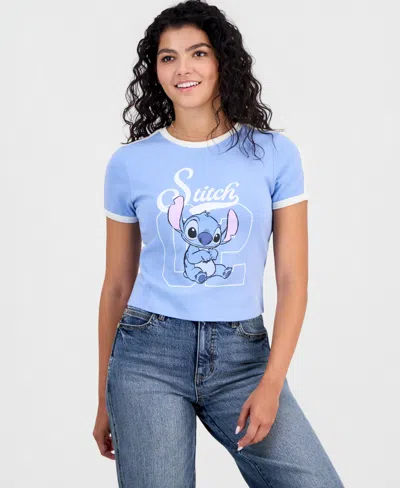 Disney Juniors' Stitch Sporty Ringer Tee In Blue