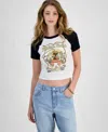 Disney Juniors' Western Mickey Raglan-sleeve T-shirt In White,black