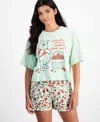 Disney Juniors Winnie The Pooh Strawberry T Shirt Pull On Lounge Shorts In Desert Sage