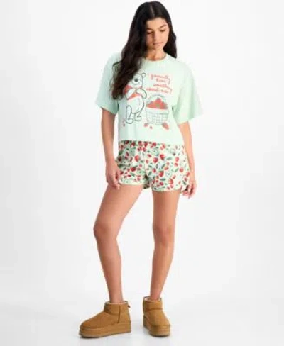 Disney Juniors Winnie The Pooh Strawberry T Shirt Pull On Lounge Shorts In Desert Sage