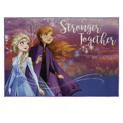 Disney Licensed  Frozen's Elsa And Anna 'stronger Together' Pink Blue Easy Care Non-slip Polypropylen In Blue;beige;pink;purple