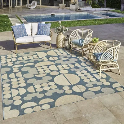 Disney Licensed  Mickey Mouse Spheres Indoor/outdoor Flatweave Area Rug In Blue;beige;teal;cream