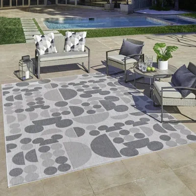 Disney Licensed  Mickey Mouse Spheres Indoor/outdoor Flatweave Area Rug In White;ivory;silver;gray