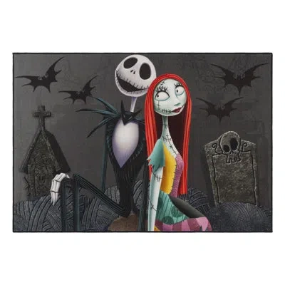 Disney Licensed  Nightmare Before Christmas Jack And Sally Black Gray Easy Care Non-slip Polypropylen In Black;ivory;gray