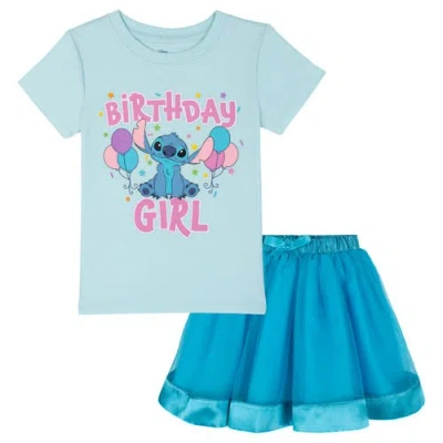 Disney Kids'  Lilo & Stitch 2-piece Short Sleeve T-shirt And Skirt Set In Blue
