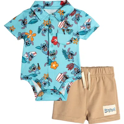 Disney Lilo & Stitch Baby Boys' 2-piece Bodysuit And Shorts Set In Blue