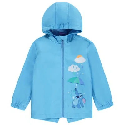 Disney Kids'  Lilo & Stitch Girls' Hooded Zip-up Rain Jacket In Blue