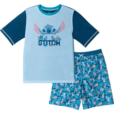 Disney Kids'  Lilo & Stitch Swimwear 2-piece Rash Guard And Swim Trunks Set In Blue