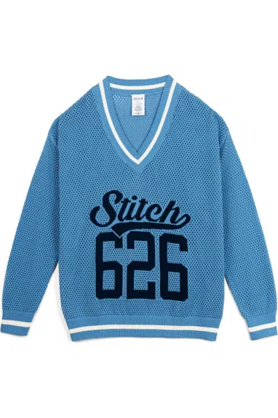 Disney Lilo & Stitch V-neck Knit Sweater (adult) In Stitch Light Blue