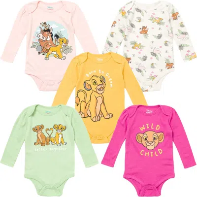 Disney Babies'  Lion King 5-pack Long Sleeve Bodysuits In Multi