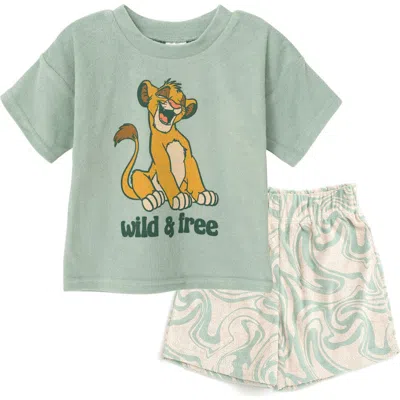 Disney Kids'  Lion King Simba Boys' Loop Terry 2-piece T-shirt And Shorts Set In Green