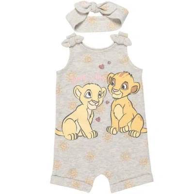 Disney Babies'  Lion King Simba Toddler Girls' 2-piece Sleeveless Romper And Headband Set In Gray