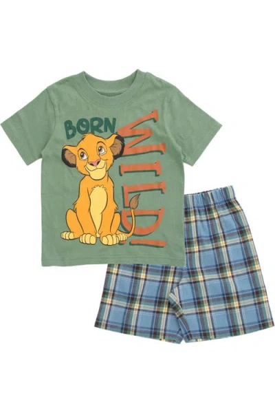 Disney Kids'  Lion King Simba T-shirt And Plaid Shorts Set In Multi