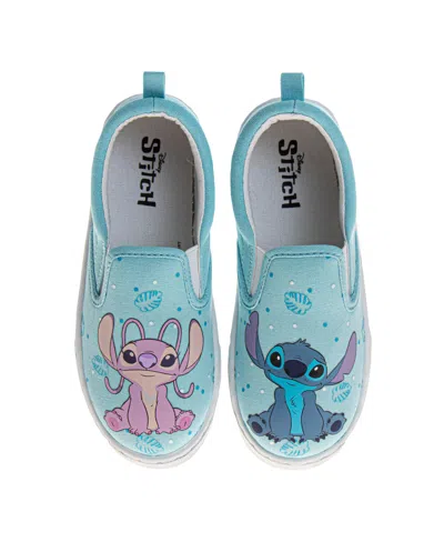 Disney Little And Big Kids Stitch And Angel Girls' Slip On Low Top Canvas Sneakers In Blue