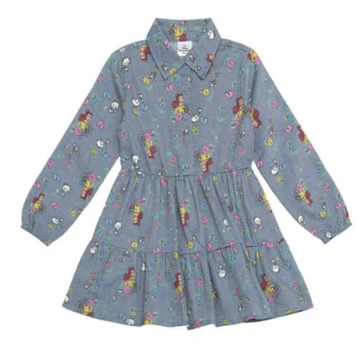 Disney Kids'  Long Sleeve Chambray Dress In Gray