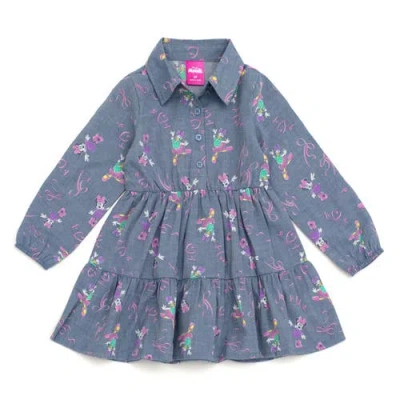 Disney Kids'  Long Sleeve Chambray Dress In Blue