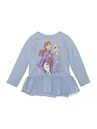 Pre-owned Disney Kids' Long Sleeve Top Blue Ruffles Neckline Tops