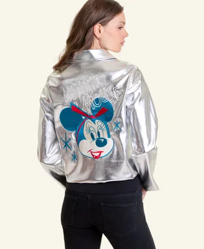 Disney | Macy's Women's Minnie Mouse Faux-leather Jacket Embellished With Crystals By Swarovski, Macy's Exclusive In Silver