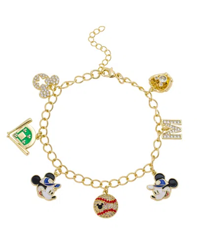 Disney Mickey And Minnie Cubic Zirconia And Crystal Baseball Charm Chain Bracelet