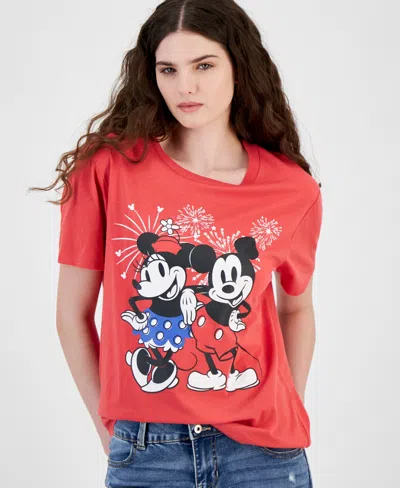 Disney Mickey And Minnie Fireworks Short-sleeve T-shirt In Red